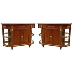 Antique Pair of Louis XVI Style Marble Top Mahogany Sideboards