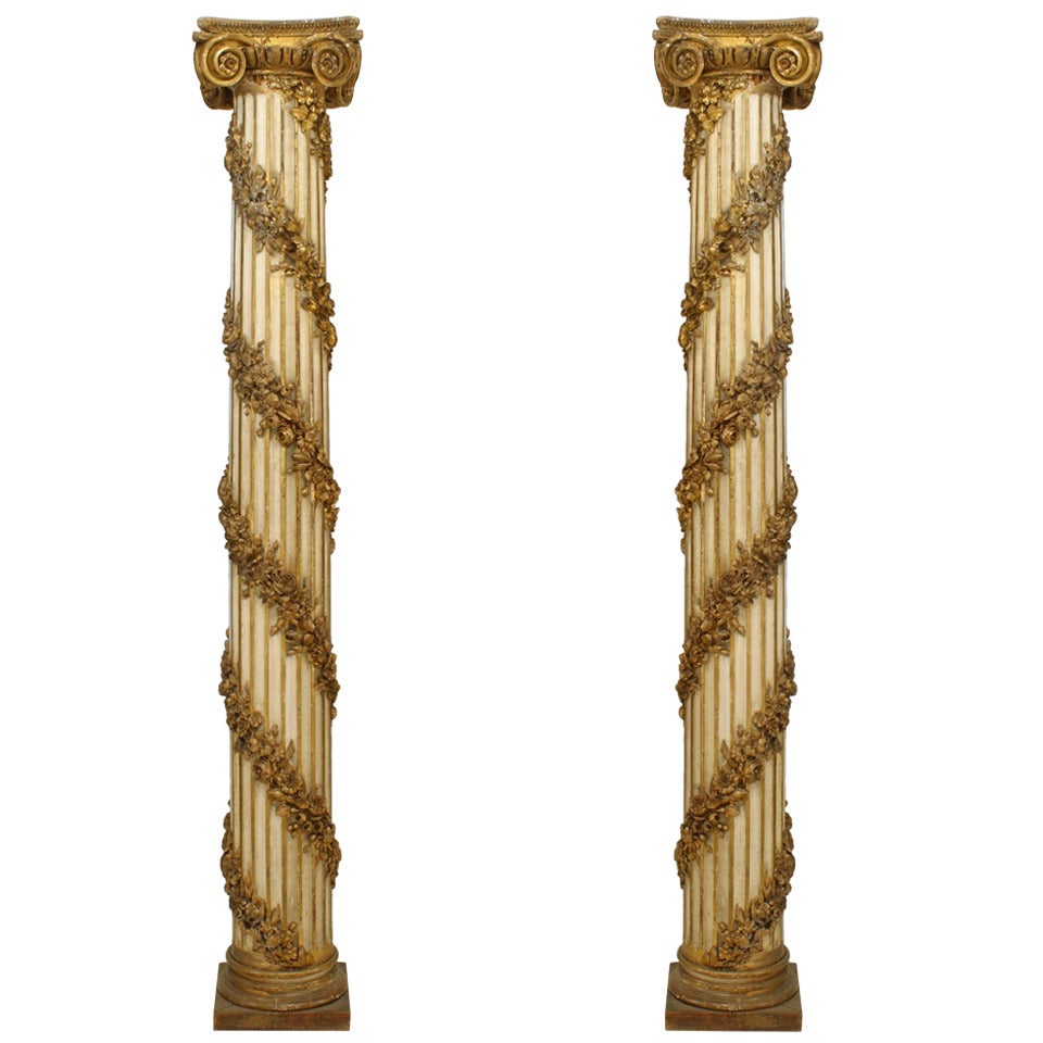 Pair of Gold Painted Louis XVI Style Ionic Columns For Sale