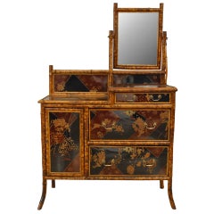 Vintage English Victorian Style Bamboo & Chinoiserie Dresser