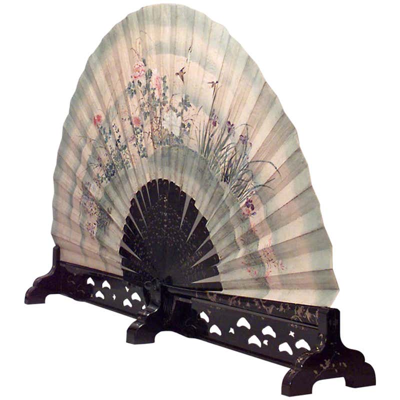 Extra Large Chinese Gilt Hand Painted Folding Fan Art / Screen For Sale ...