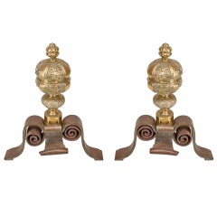 Pair of Neo-Classic Large Brass Andirons