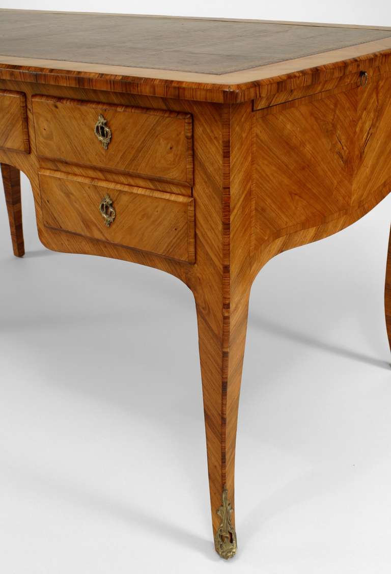 19th Century French Louis XV Style Kingwood Veneer Desk with Tooled Leather Top For Sale