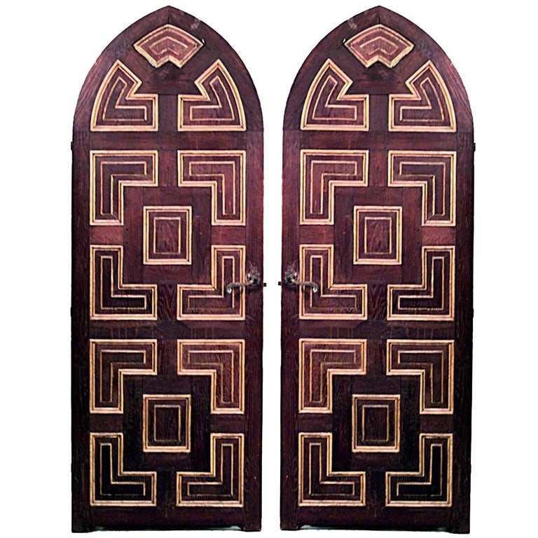 2 Gilt Trimmed Gothic Revival Doors For Sale at 1stDibs