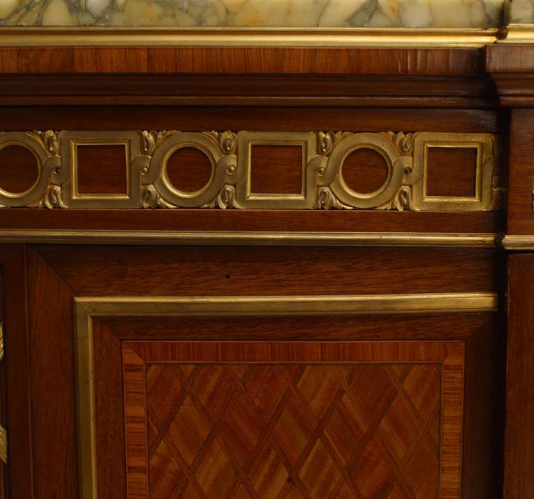 19th c. Louis XVI Style Inlaid Sideboard with Marble Top and Bronze Accents 1