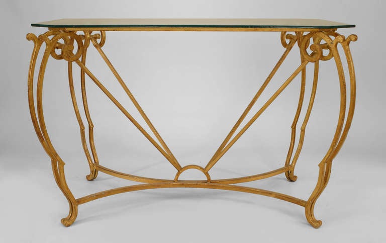 French Mid-Century Moreux Gilt Iron Center Table In Excellent Condition For Sale In New York, NY