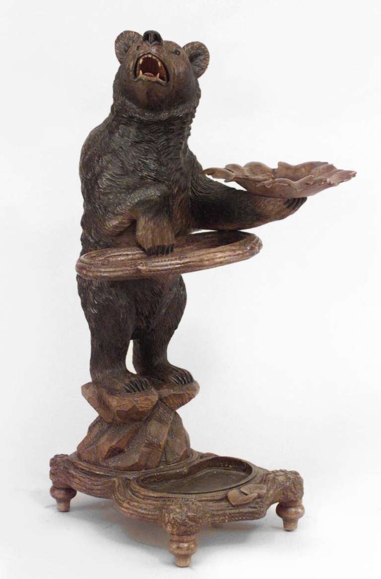 Black Forest Walnut Bear Umbrella Stand In Excellent Condition For Sale In New York, NY