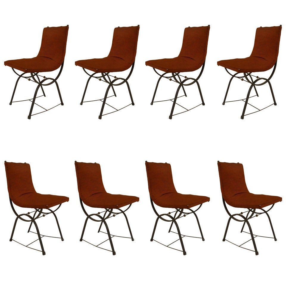Set of 8 Mid-Century Dining Chairs Attributed to Gilbert Poillerat