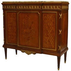 19th c. Louis XVI Style Inlaid Sideboard with Marble Top and Bronze Accents