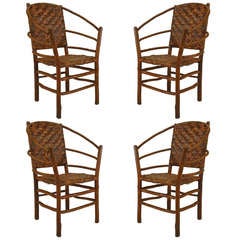 Set of 4 20th c. American Rustic Barrel Back Armchairs by Old Hickory Co.