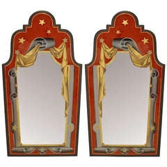 Pair of Italian Art Deco Style Painted Eglomise Wall Mirrors 10