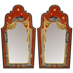 Vintage Pair of Italian Art Deco Style Painted Eglomise Wall Mirrors
