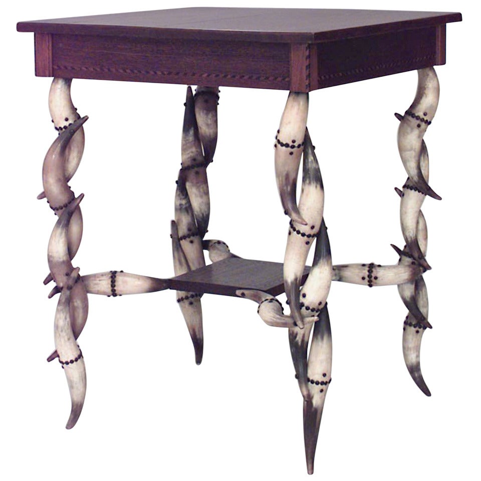 Rustic Continental Steer Horn End Table
