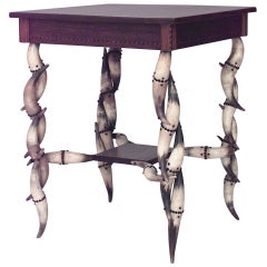 Antique Rustic Continental Steer Horn End Table