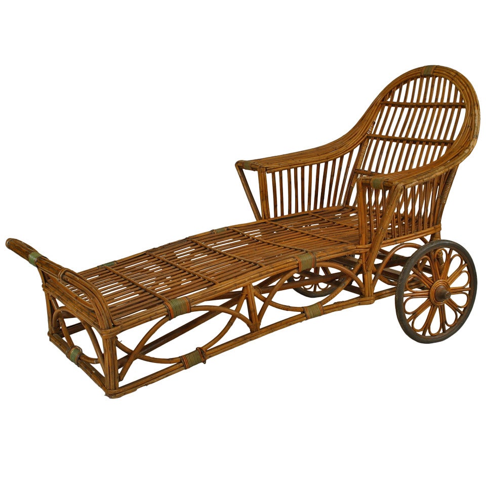 American Art Deco Wheeled Wicker Chaise For Sale