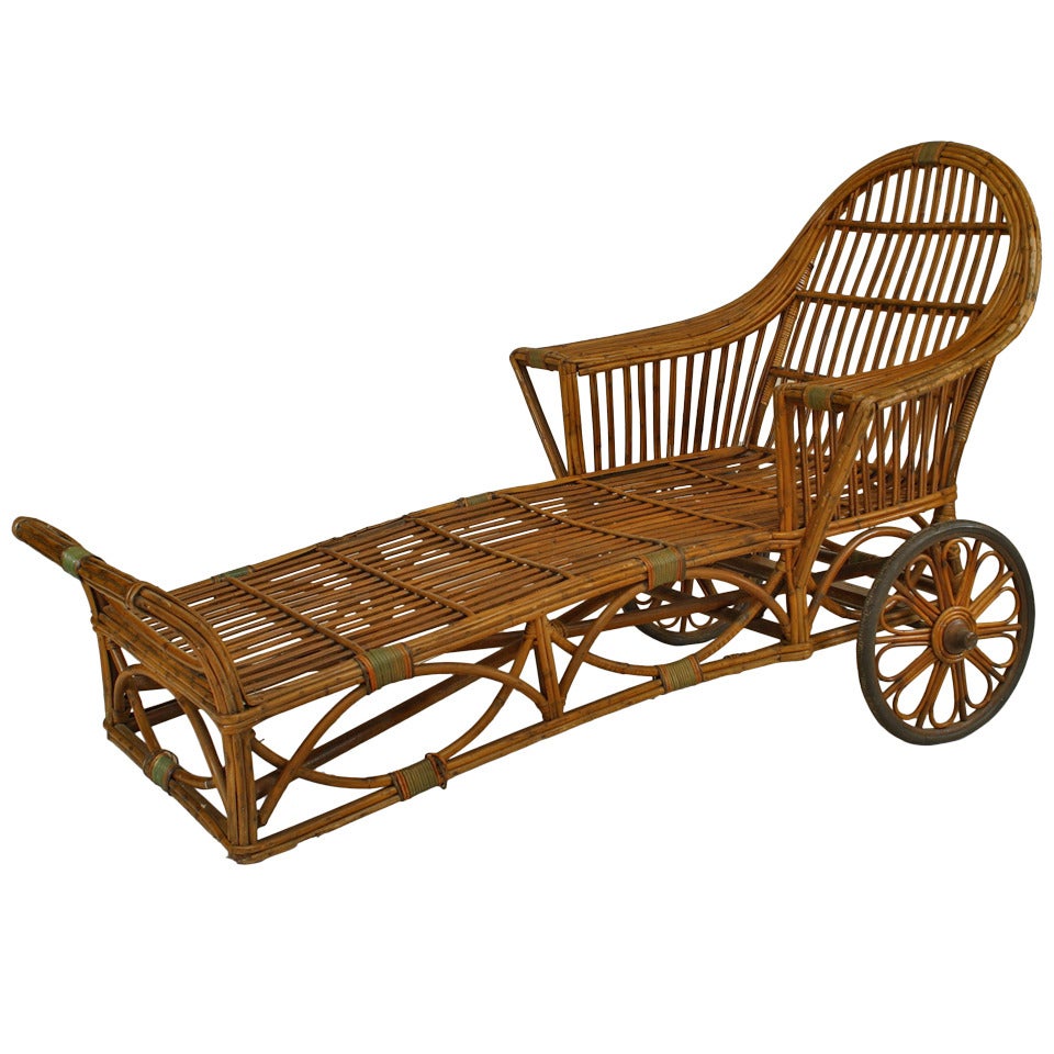 American Art Deco Wheeled Wicker Chaise