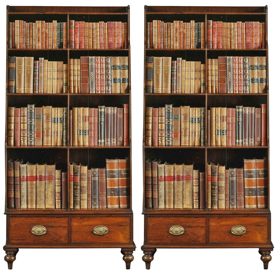 A Fine Pair of Georgian Rosewood and Brass Inlaid Tall Bookcases, Circa 1800