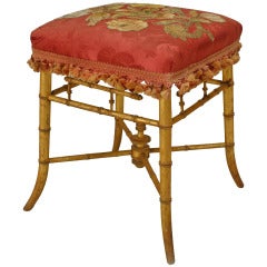 19th c. Upholstered Faux Bamboo Bench 9