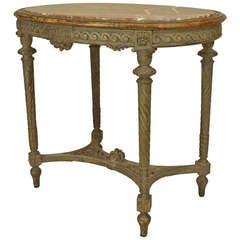 Antique 19th c. Louis XVI Style Oval Marble Top End Table