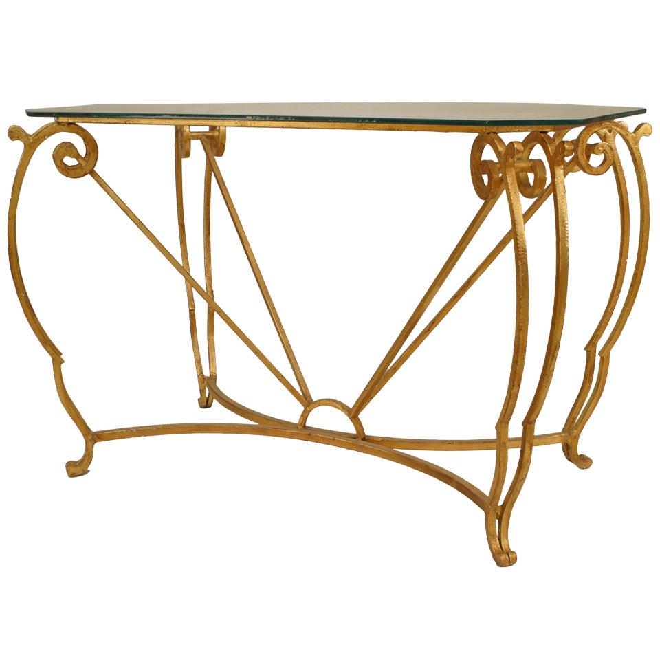 French Mid-Century Moreux Gilt Iron Center Table For Sale