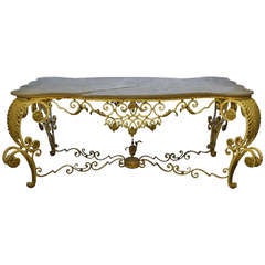 19th c. French Outdoor Painted Iron Center Table with Marble Top