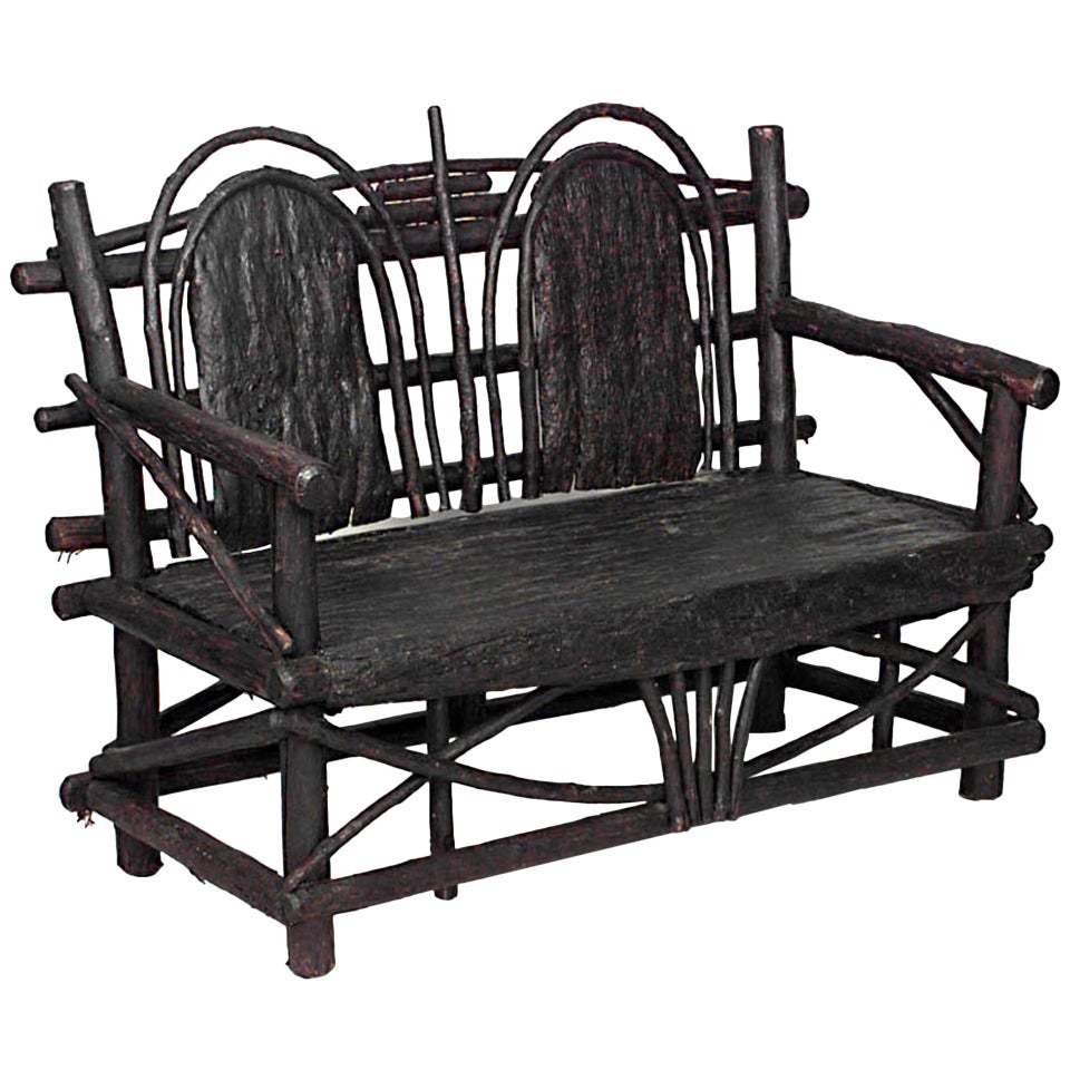 Rustikaler amerikanischer Adirondack Bark Loveseat