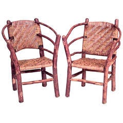 Pair of Old Hickory Barrel Back Children's Armchairs