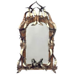 Rustic Continental Horn and Leather Wall Mirror