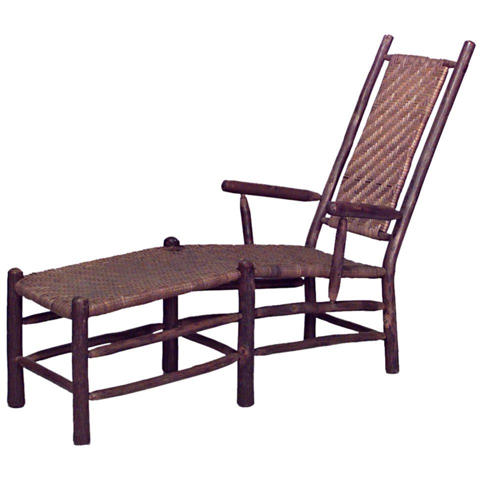 Rustikale Chaiselongue aus Old Hickory-Rattan