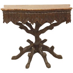 Rustic Black Forest Walnut Marble Console Table
