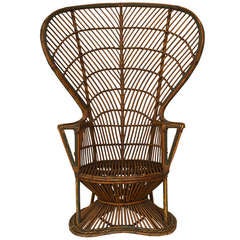 Antique 19th C. Natural Wicker Fan Back Throne Chair Attributed to Heywood-Wakefield