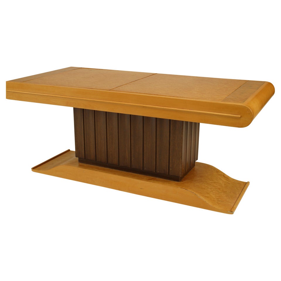 Italian Art Deco Birdseye Maple Bar Cabinet / Coffee Table For Sale