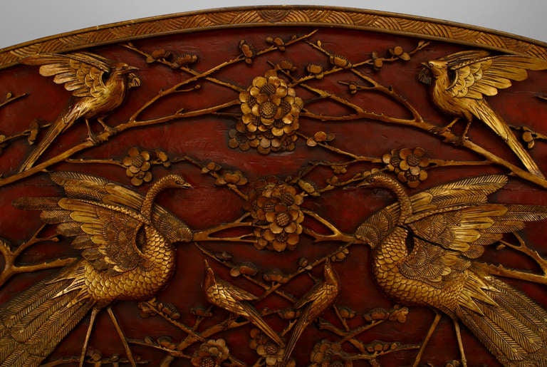 19th Century 19th c. Chinese Red and Gilt Lacquered King Sized Headboard