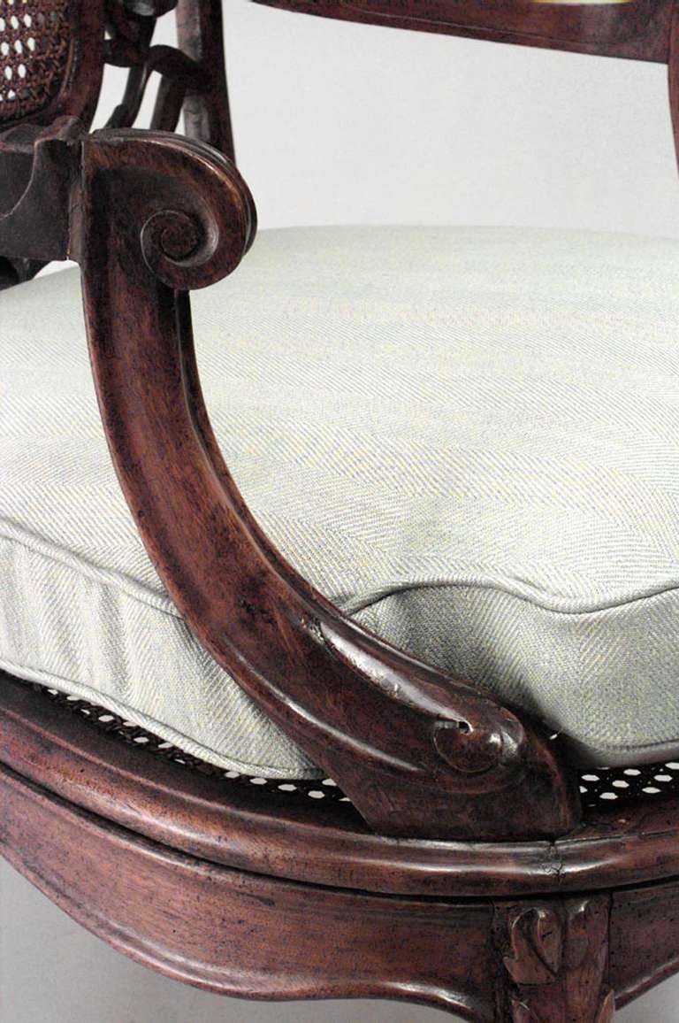 French Art Nouveau Walnut Arm Chair In Excellent Condition For Sale In New York, NY