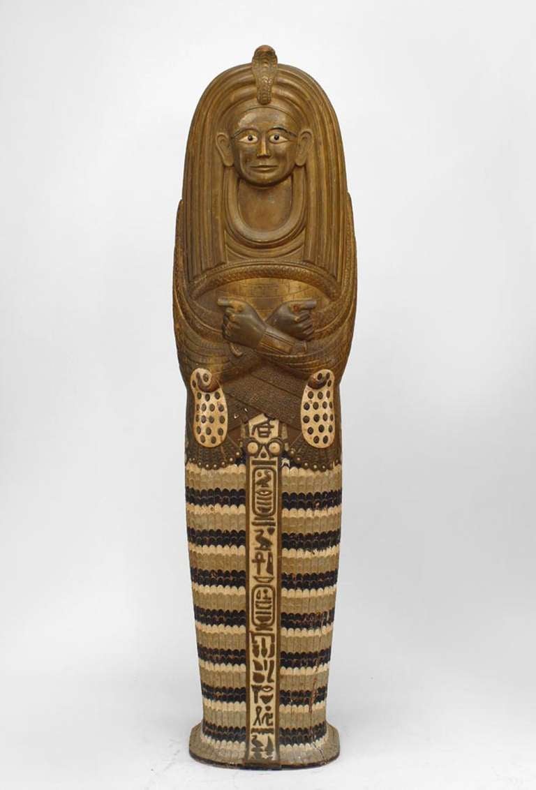 Egyptian carved and painted life size sarcophagus figure (19/20th Cent)
