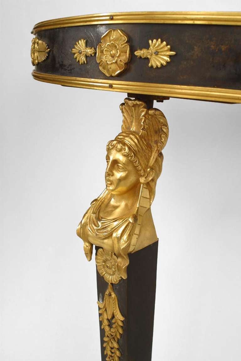 Pair of French Empire Bronze Dore and Marble Console Tables For Sale 2