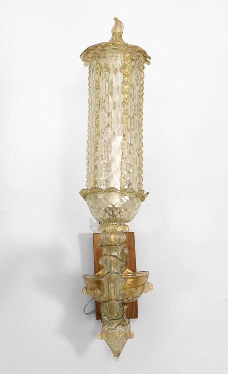 Italian Pair of 1920's Pauli Style Textured Murano Glass Sconces