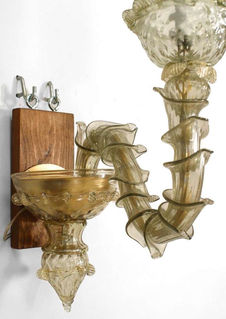 20th Century Pair of 1920's Pauli Style Textured Murano Glass Sconces