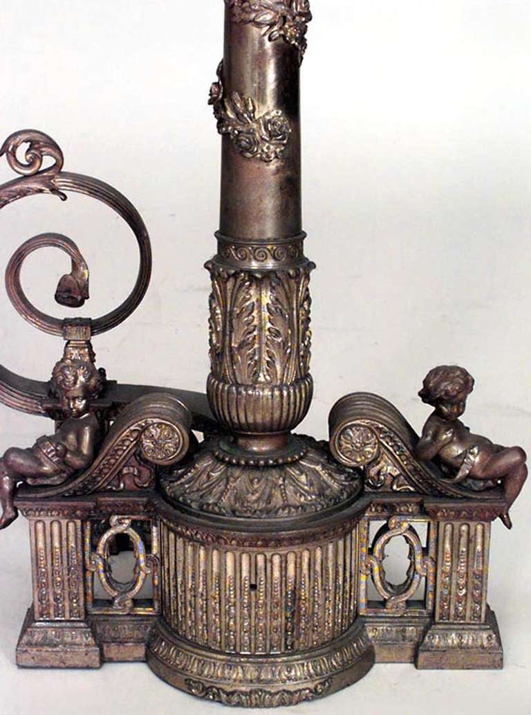 French Pair of Louis XVI Bronze Dore Andirons For Sale