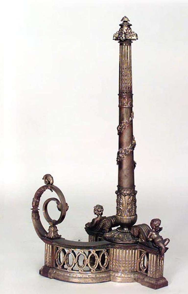 Pair of Louis XVI Bronze Dore Andirons In Excellent Condition For Sale In New York, NY