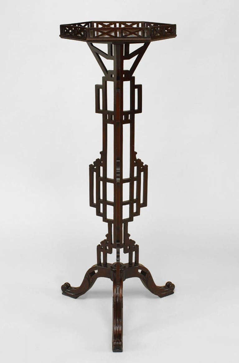 Pair of 19th c. Chinese Chippendale Mahogany Pedestals In Excellent Condition In New York, NY