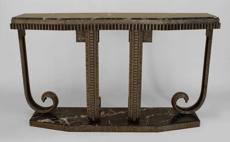 French Art Deco Style Marble and Wrought Iron Console