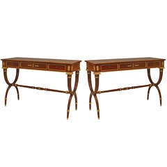 Pair of English Regency Gilt and Bronze Trimmed Mahogany Consoles 5