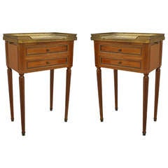 Pair of Louis XVI Style Brass Trimmed Marble Top End Tables 4