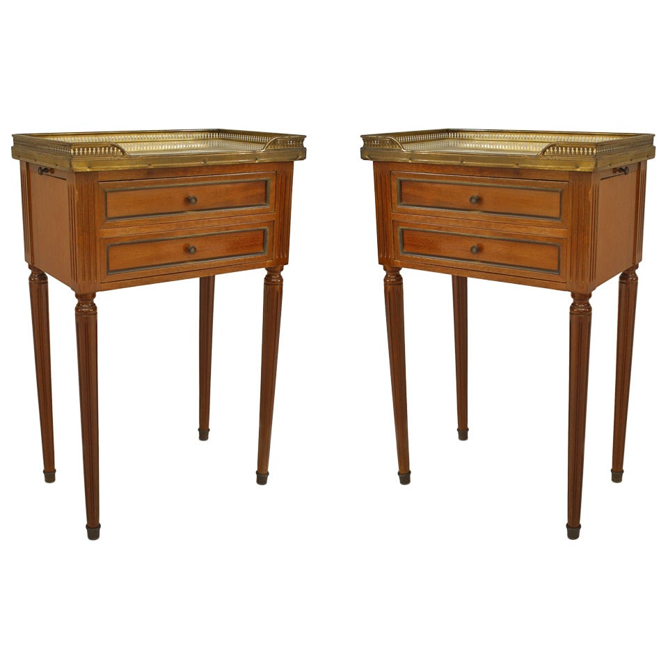 Pair of French Louis XVI Walnut and Brass End Tables For Sale