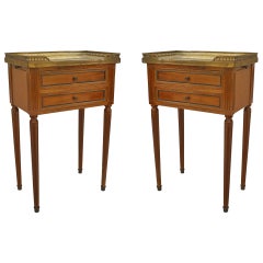 Pair of French Louis XVI Walnut and Brass End Tables