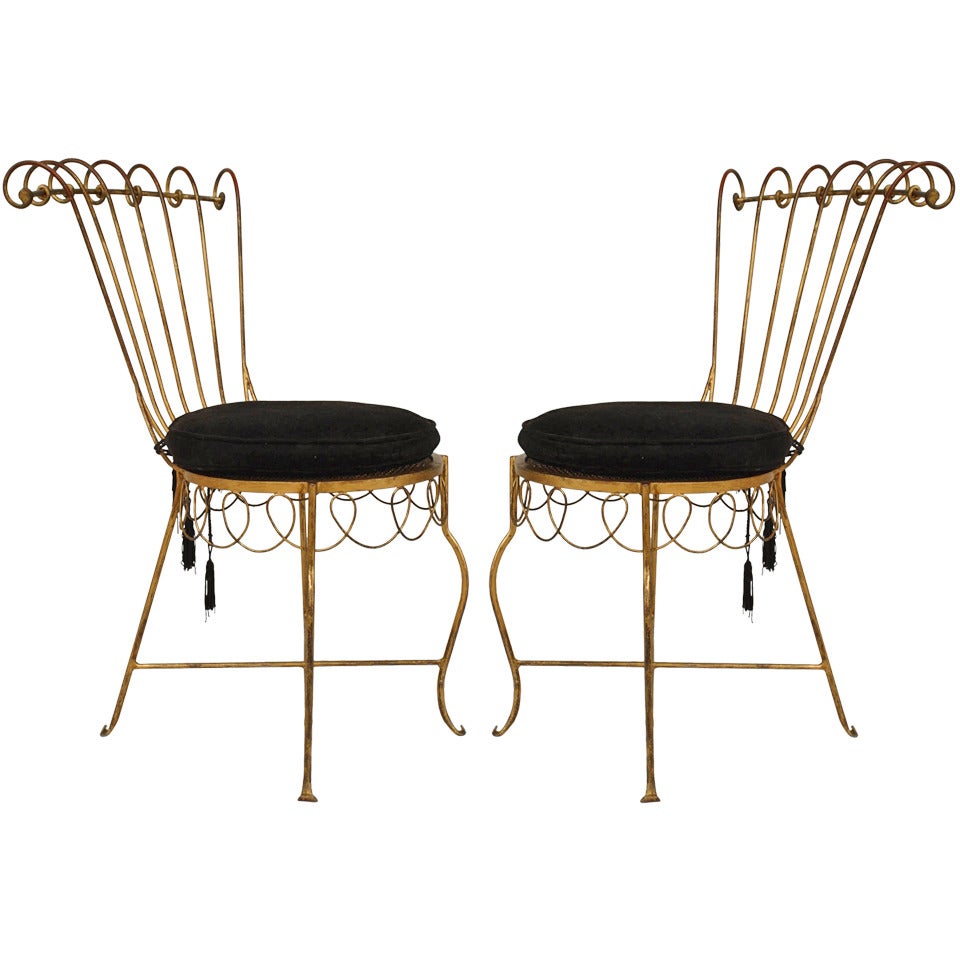 Pair of French Gilt Metal Side Chairs For Sale