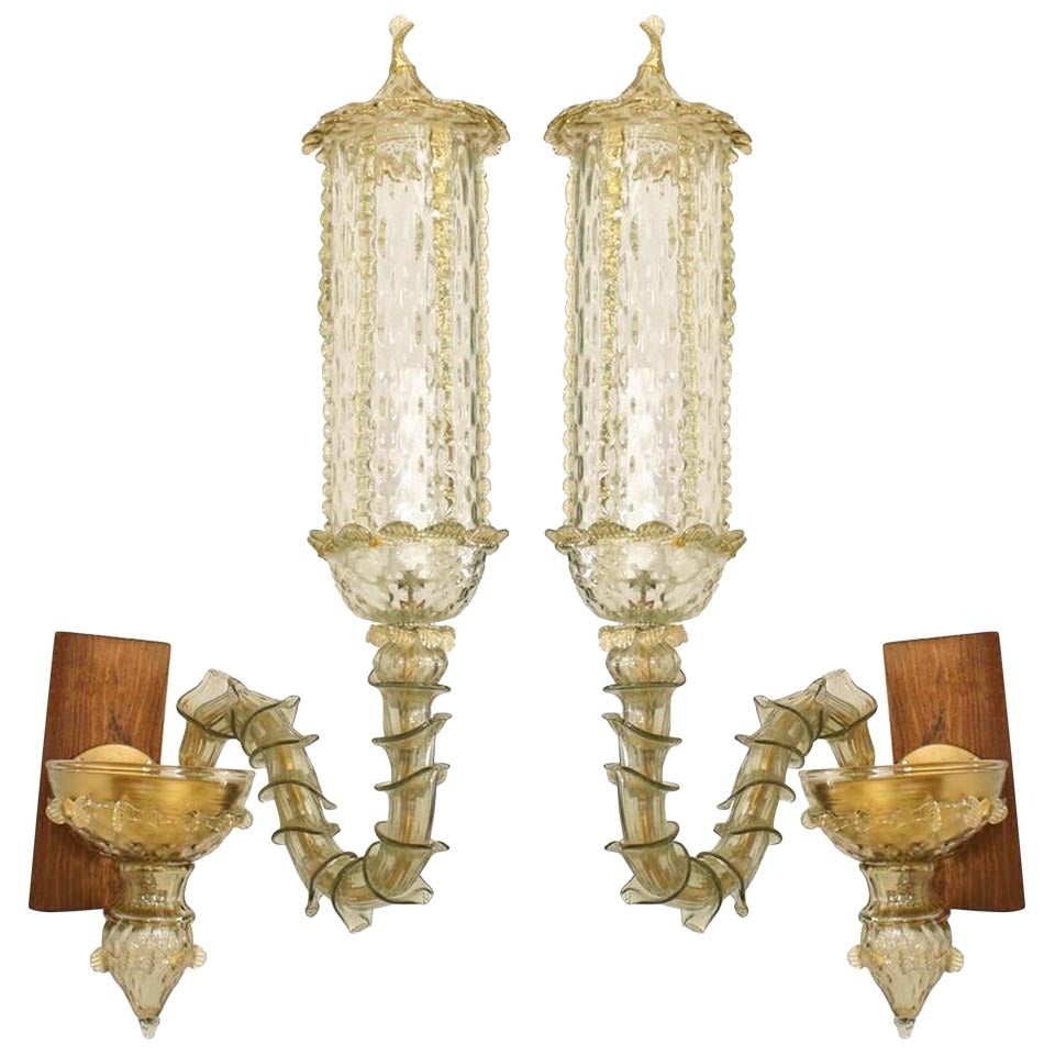Pair of 1920's Pauli Style Textured Murano Glass Sconces