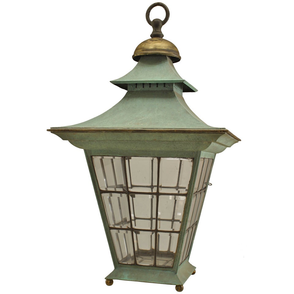 English Georgian Patinated Copper Outdoor Lantern