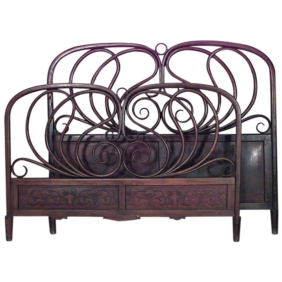 Austrian Bentwood Queen Sized Bed by Jacob & Josef Kohn, 1900