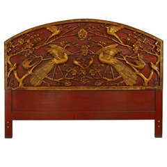 19th c. Chinese Red and Gilt Lacquered King Sized Headboard